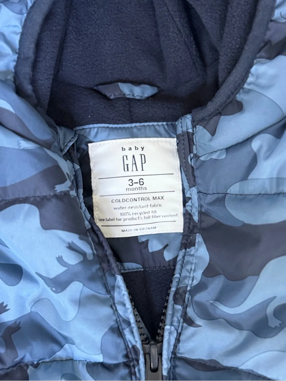 GAP Baby Blue and Black Camo Puffer Snowsuit